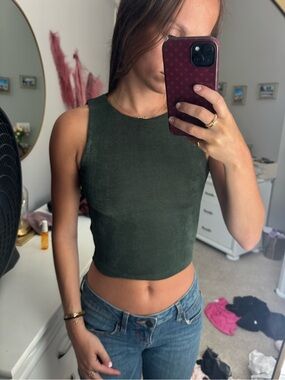 Tiger Mist Olive Green Fitted Cropped Tank